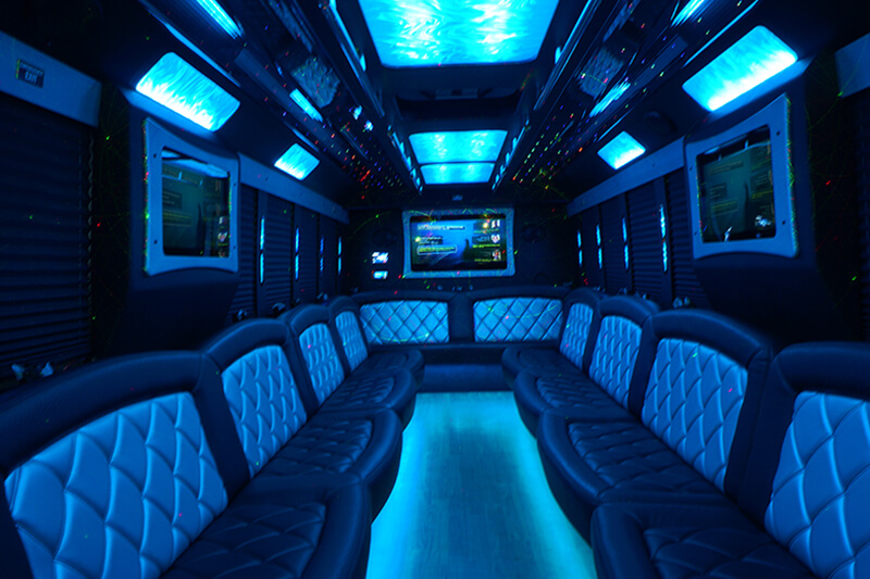 PArty buses with blue LED lighting